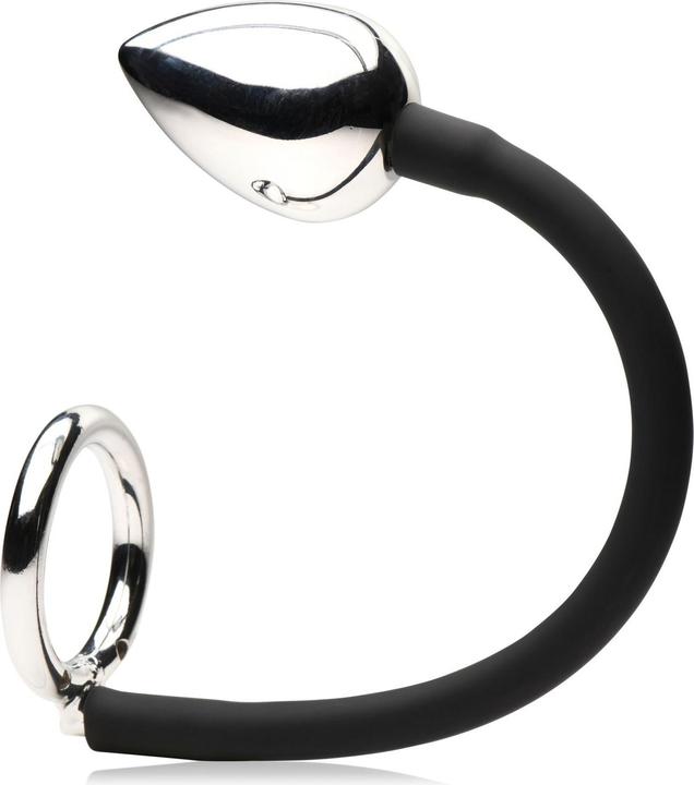 Produktbild Master Series XR Brands Tug + Plug Penis und Hodenring mit Analplug Schwarz & Silber (5 cm)