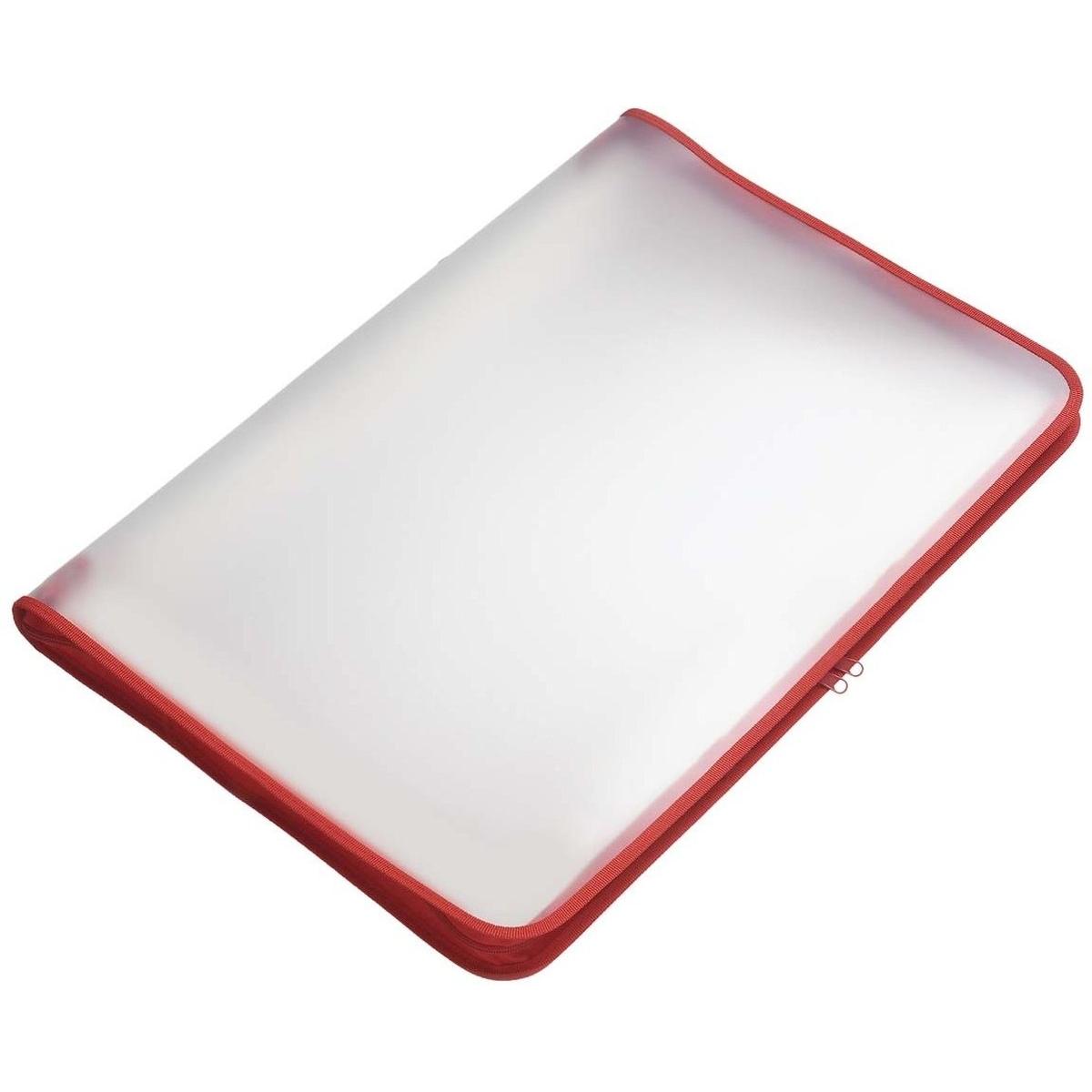 Foldersys, Mappe, Reissverschluss-Tasche A3 PP farblos transluzent Zip rot (A3, 1 x)