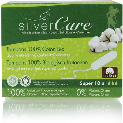 Silver Care, Tampons, Super BIO-Tampons ohne Applikator für mittlere bis starke Blutungen - 18 Stück - Silvercare (18 x)