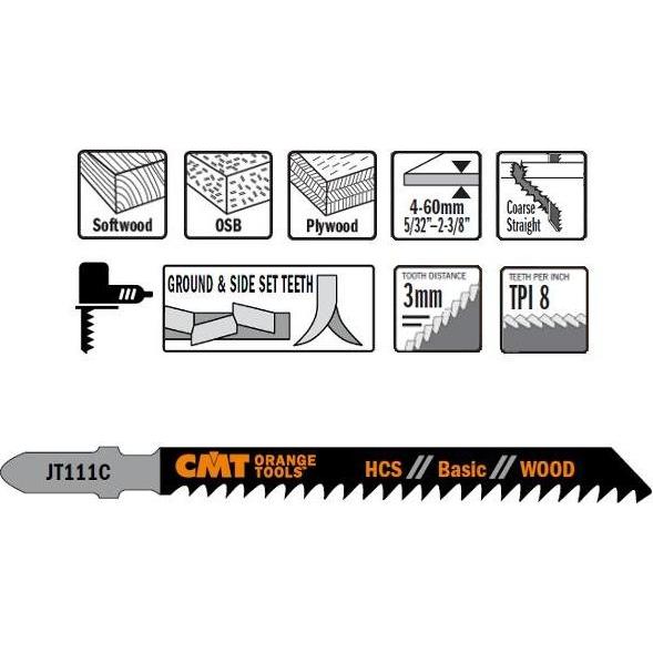 CMT, Lama, JT111C-5 Stichsägeblätter HCS T-Cut Wood 5 Stück