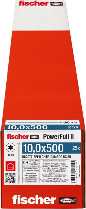 Produktbild Fischer PowerFull II 10,0x500 ZK TX VG blvz 25 (25 Schrauben pro Stück)