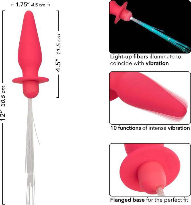Actual product image CalExotics Southern Lights Light Up Luminous Anal Plug 10 Vibrations Silicone Pink