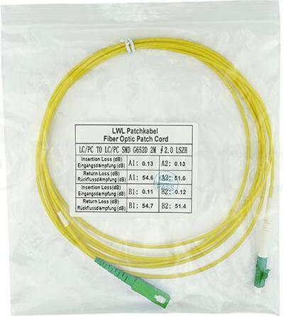 Produktbild BlueOptics Simplex LWL Patchkabel LC/APC-SC/APC Singlemode 30 Meter