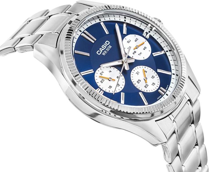 Immagine prodotto Casio Klassisches Herrenarmbanduhr mit blauer Zifferblatt und silbernem Band (Orologio da polso analogico, 43 mm)