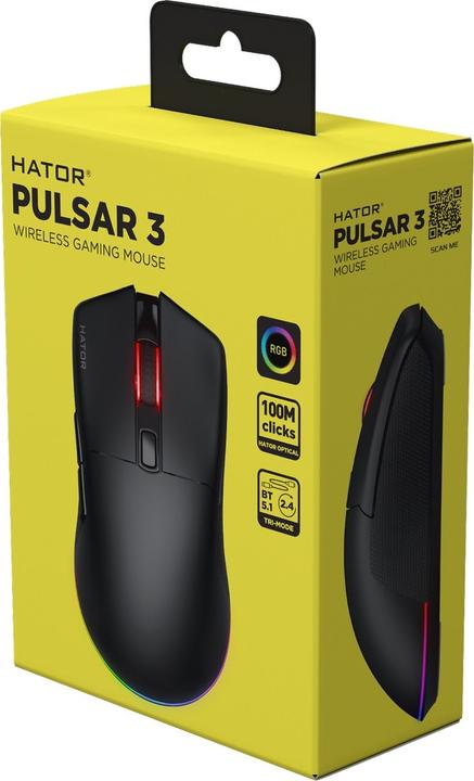 Actual product image Hator Pulsar 3 Wireless, black - Optical Yellow 100M Switches PixArt PMW 3311 (HTM630) (Wireless)