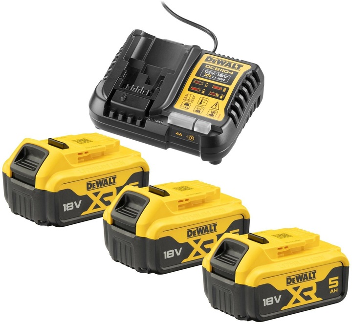 3x batterie da 18 V 5 Ah, 1 caricatore rapido DCB1104