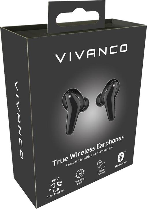 Produktbild Vivanco Bluetooth-Kopfhörer + Ladebox, Schwarz (Keine Geräuschunterdrückung, 16 h, Kabellos)