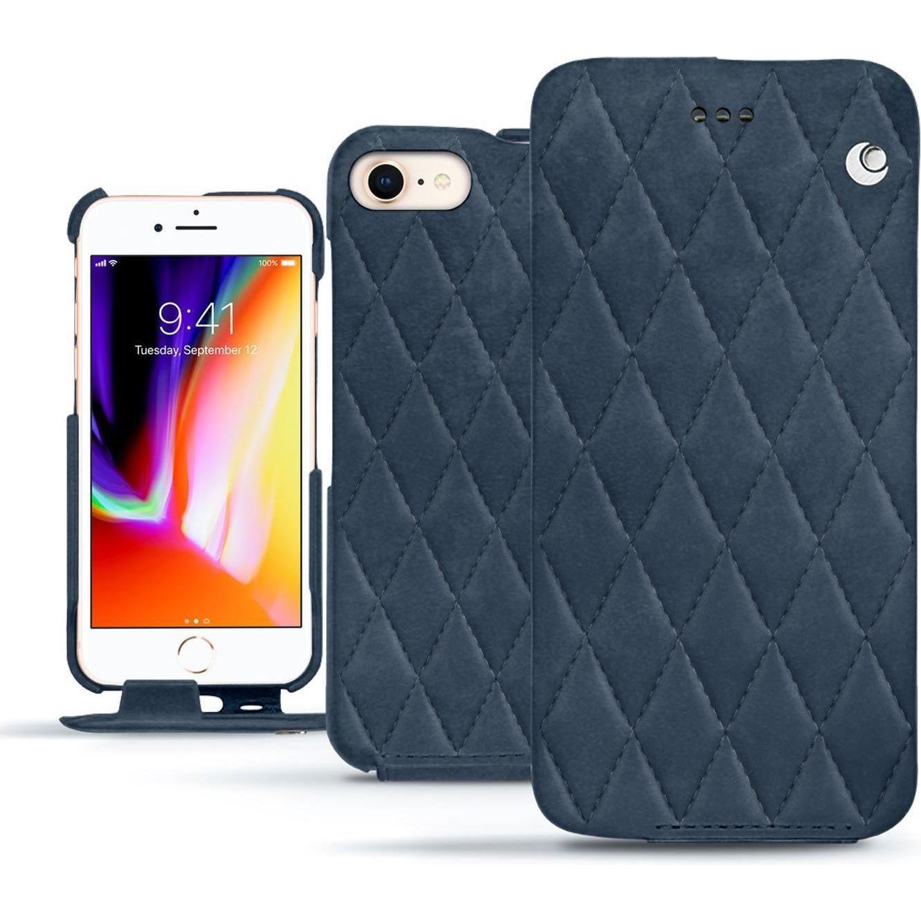 Noreve Lederschutzhülle vertikal (Apple iPhone 8), Smartphone Hülle, Blau