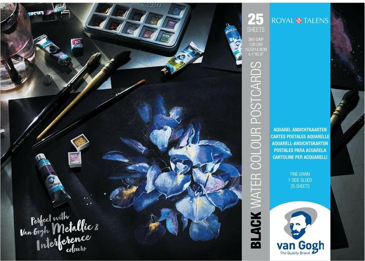 Actual product image Van Gogh Watercolor block postcards, A6, 25 pieces, black (A6, Soft cover)