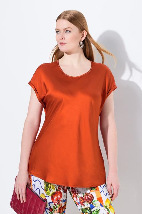 Produktbild Ulla Popken Satinblusenshirt, Classic, Rundhals mit Glitzernaht, ärmellos (50, 52)