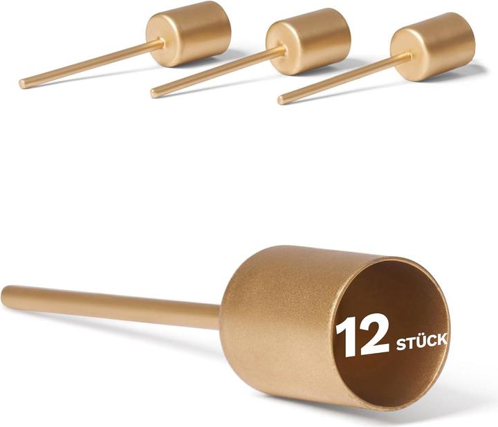 Produktbild Novaliv 12x Stabkerzenhalter gold I Kerzenpick 10 x 2,5 cm Kerzenpin Adventskranzdekoration I