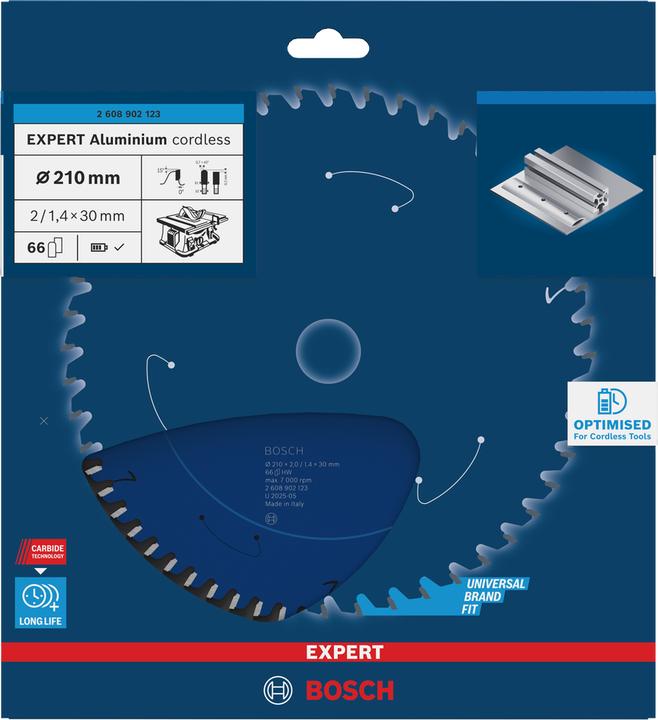Actual product image Bosch Professional Zubehör Blau Zubehör 2608902123 EXPERT Kreissägeblatt Aluminium kabellos 210 x 2/1,4 x 30 mm T66