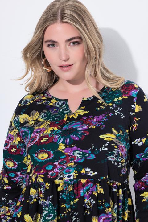 Produktbild Ulla Popken Maxikleid, Blüten, A-Linie, Tunika-Ausschnit, Langarm (60)