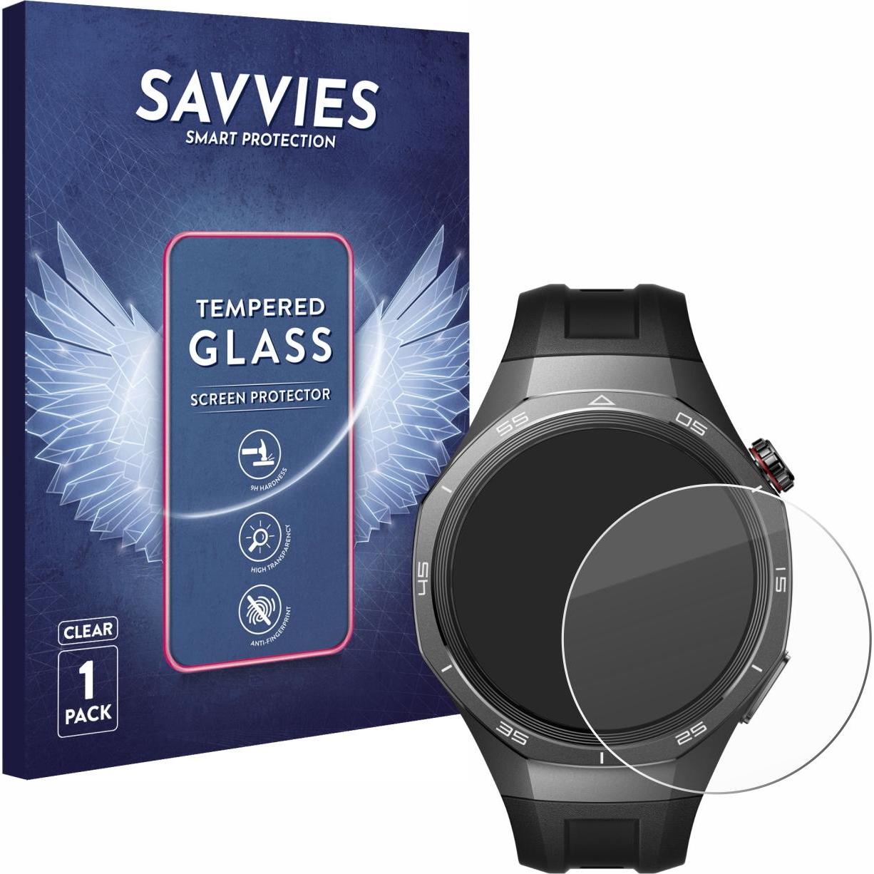 Savvies Panzerglas Displayschutz 9H Schutzglas Glas Klar Transparent, Smartwatch Schutzfolie, Transparent