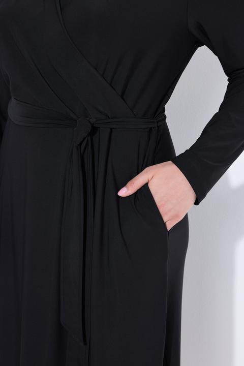Image du produit Ulla Popken Robe midi à manches longues, col chemise et effet cache-coeur (46, 48)