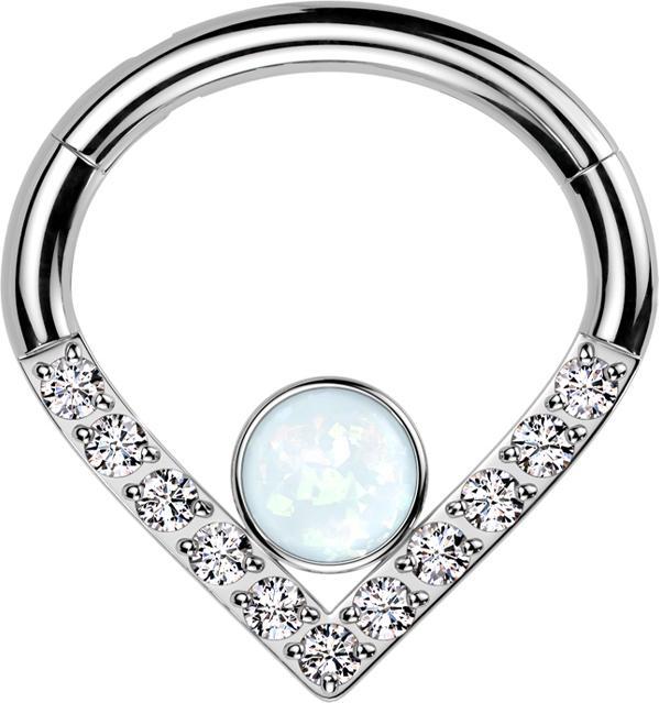 Immagine prodotto Star Piercing Anello a micro segmenti con cerniera Angolo argento Cristalli argento grandi Opale bianco (Titanio, senza ottone)