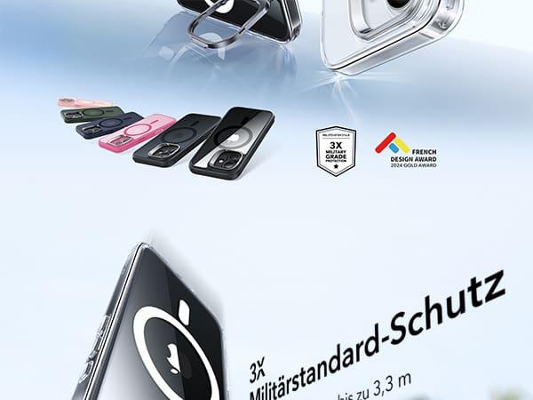 Actual product image ESR Classic Hybrid Magnetic Case (Camera Control, Stash Stand), for iPhone 17, Clear Black (Apple iPhone 17)