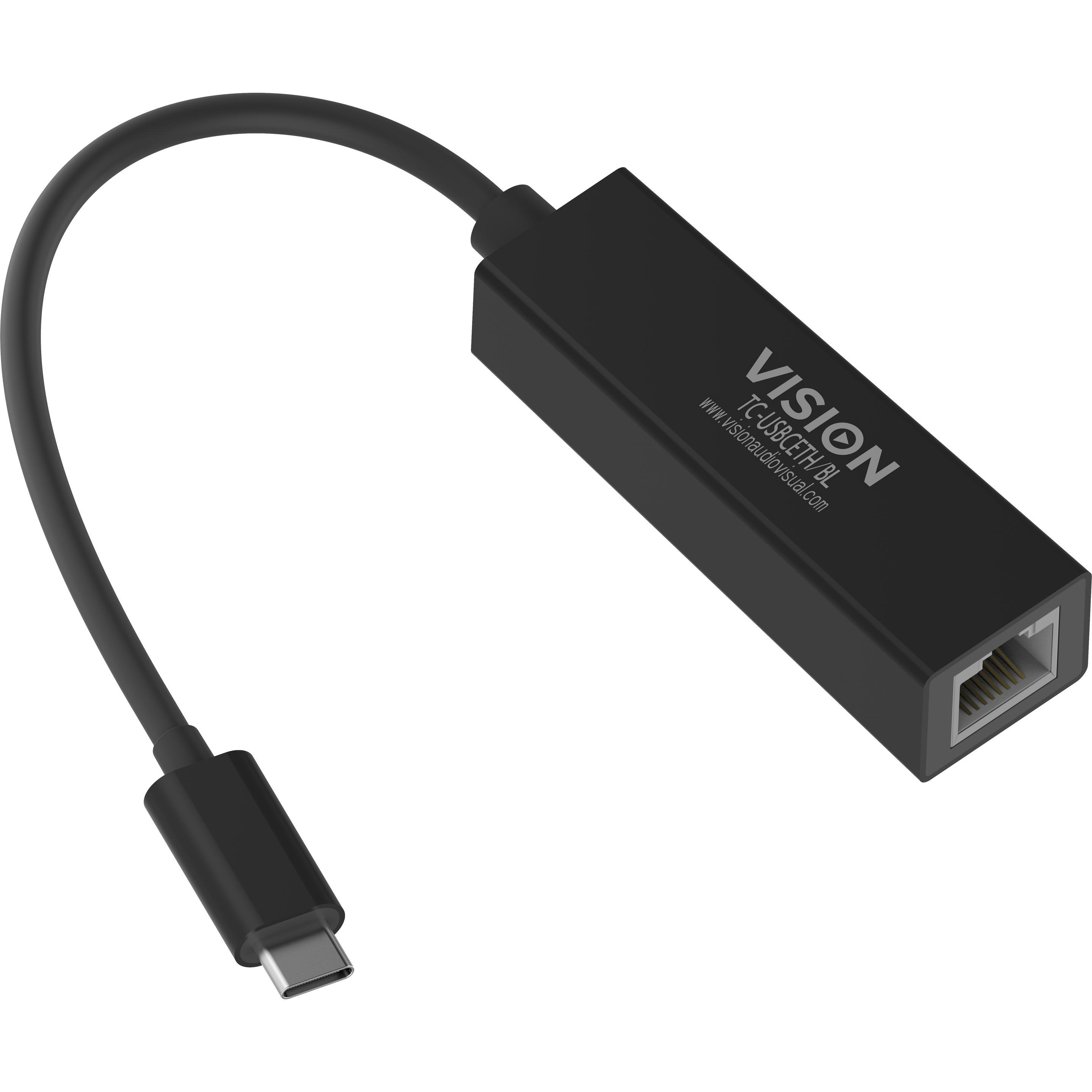 Vision TC-USBCETH/BL (USB-C 3.1 Gen 1, RJ45 (1x)), Netzwerkadapter, Schwarz
