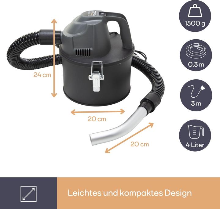 Actual product image Perel Mini ash vacuum cleaner - 600W- 4L - with flexible hose 0.3 m (Ash vacuum cleaner)