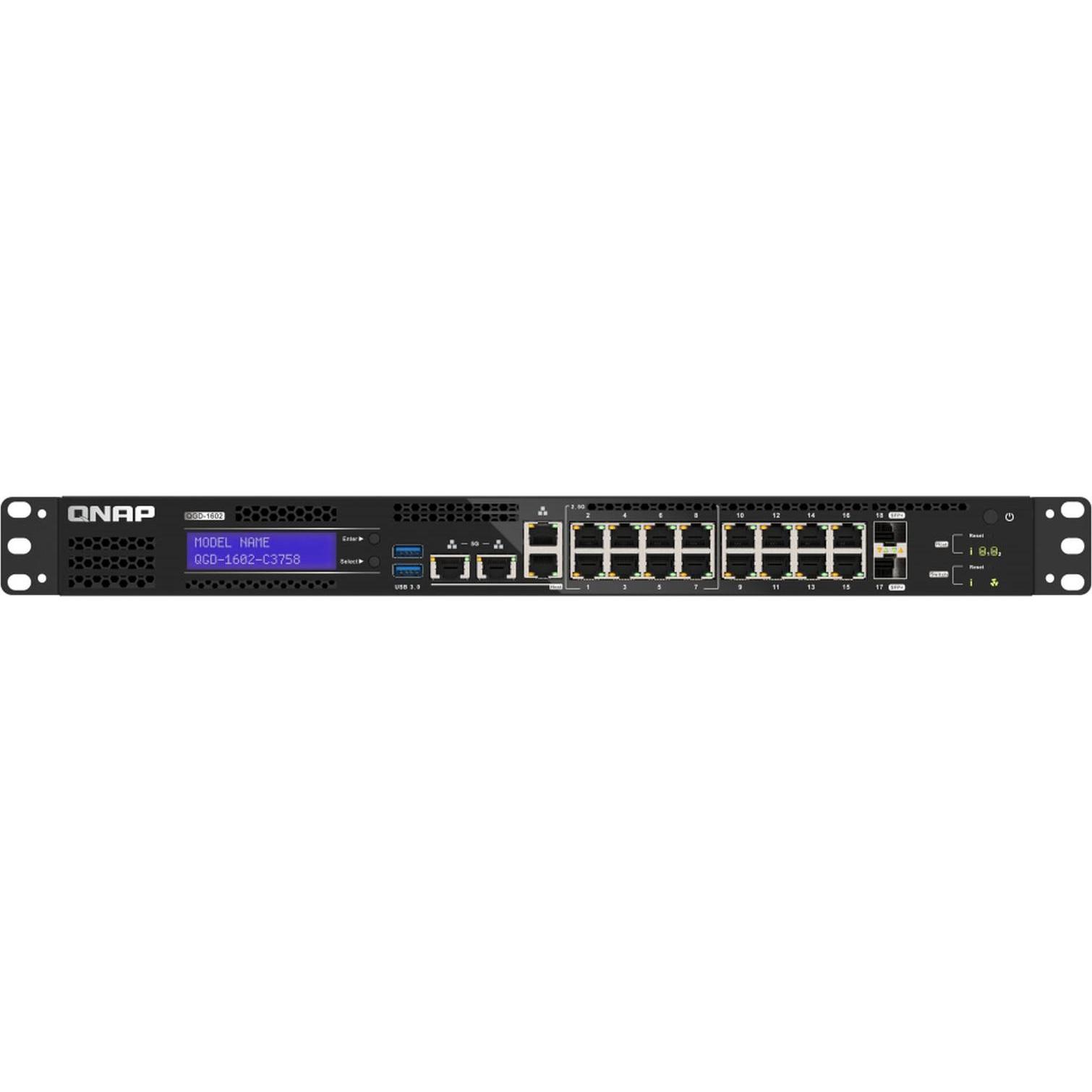 QNAP SWI QGD-1602-C3758-16G (18 Ports), Netzwerk Switch, Schwarz