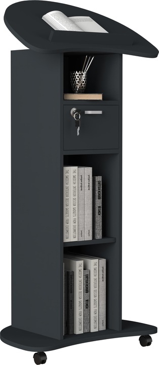 Productafbeelding VCM Houten Staand Bureau Lessenaar Mobiele Staande Tafel Rolbare Wielen Lade Redola (56 x 37 x 110 cm)