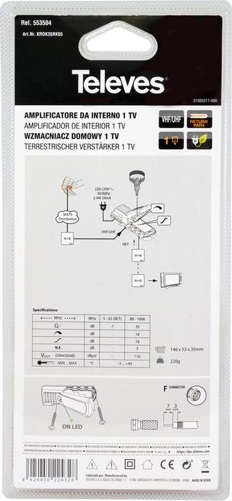 Produktbild Televes BK-Verstärker 35dB RK KROK35RK65 5-65MHz PST+Entzerrer 553504
