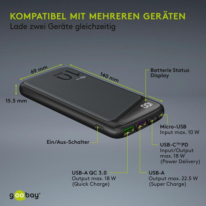 Produktbild Goobay Schnelllade-Powerbank (10000 mAh, 22.50 W, 37 Wh)