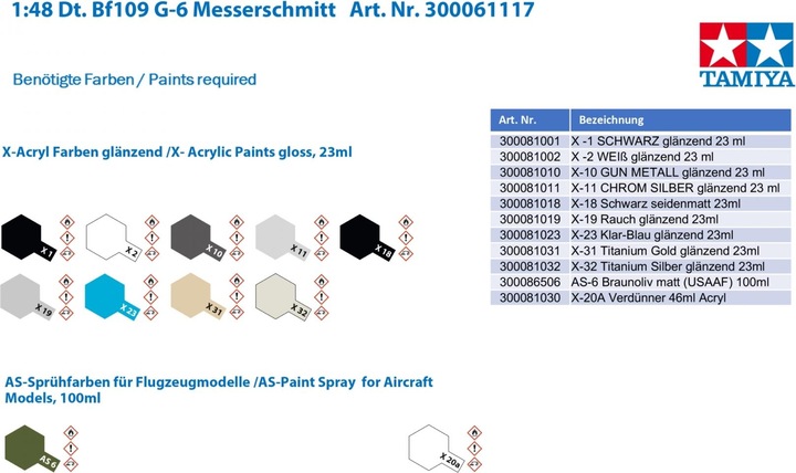 Produktbild Tamiya Messerschmitt Bf109 G-6 CH Decals