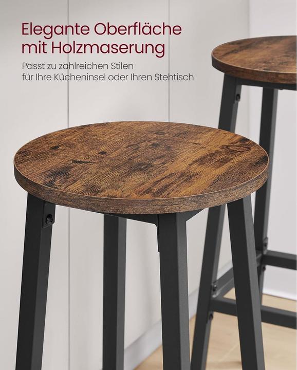Produktbild Vasagle Barhocker Barhocker 2er Set, Schwarz/Braun