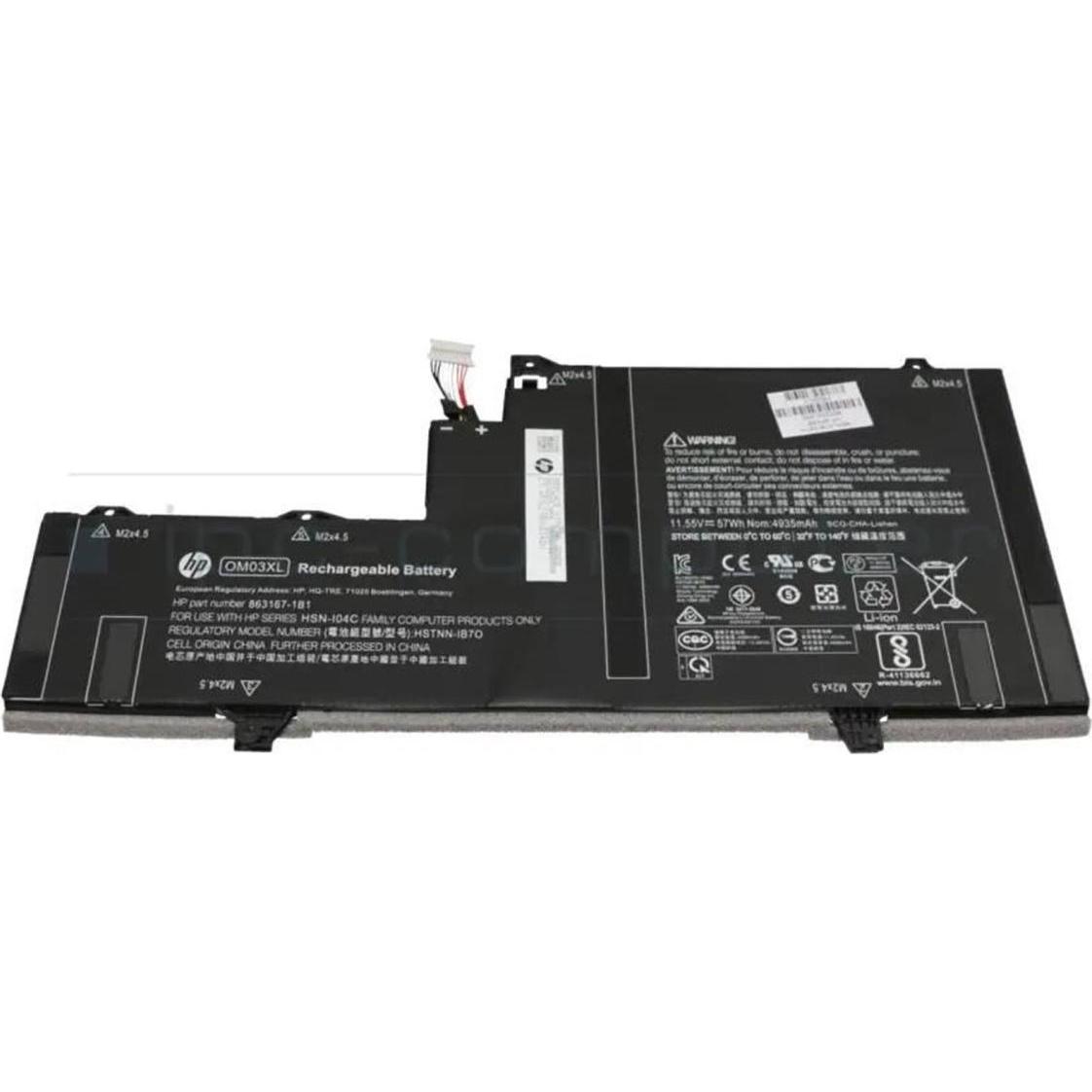HP 3C 57W4.935A LI OM03057XL-PL (3 Zellen, 4935 mAh), Notebook Akku, Schwarz