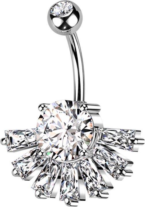Immagine prodotto Star Piercing Banana d'argento con cristallo a sfera d'argento e cristalli a ventaglio baguette d'argento (Ottone, Acciaio chirurgico 316L)