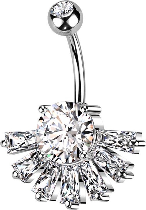 Produktbild Star Piercing Banane silber mit Kugel Kristall silber und Fächer Kristalle Baguette silber (Messing, Chirurgenstahl 316L)