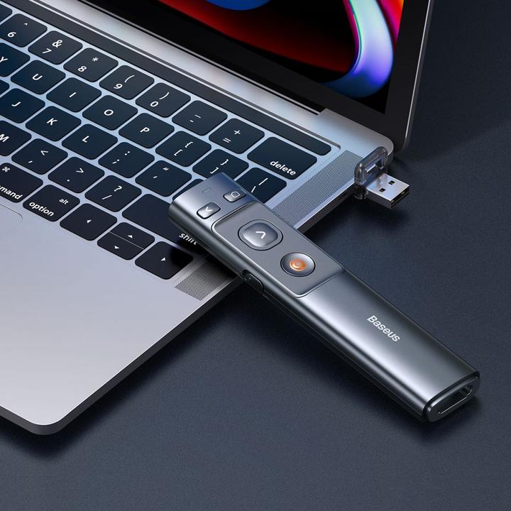 Immagine prodotto Baseus Orange Dot Telecomando multifunzione per presentazioni, con puntatore laser rosso - grigio