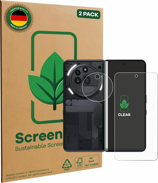 ScreenLeaf Pellicola protettiva, Proteggi Schermo Sostenibili, Clear, Antigraffio (2 pz., Niente Telefono (3a) Pro)