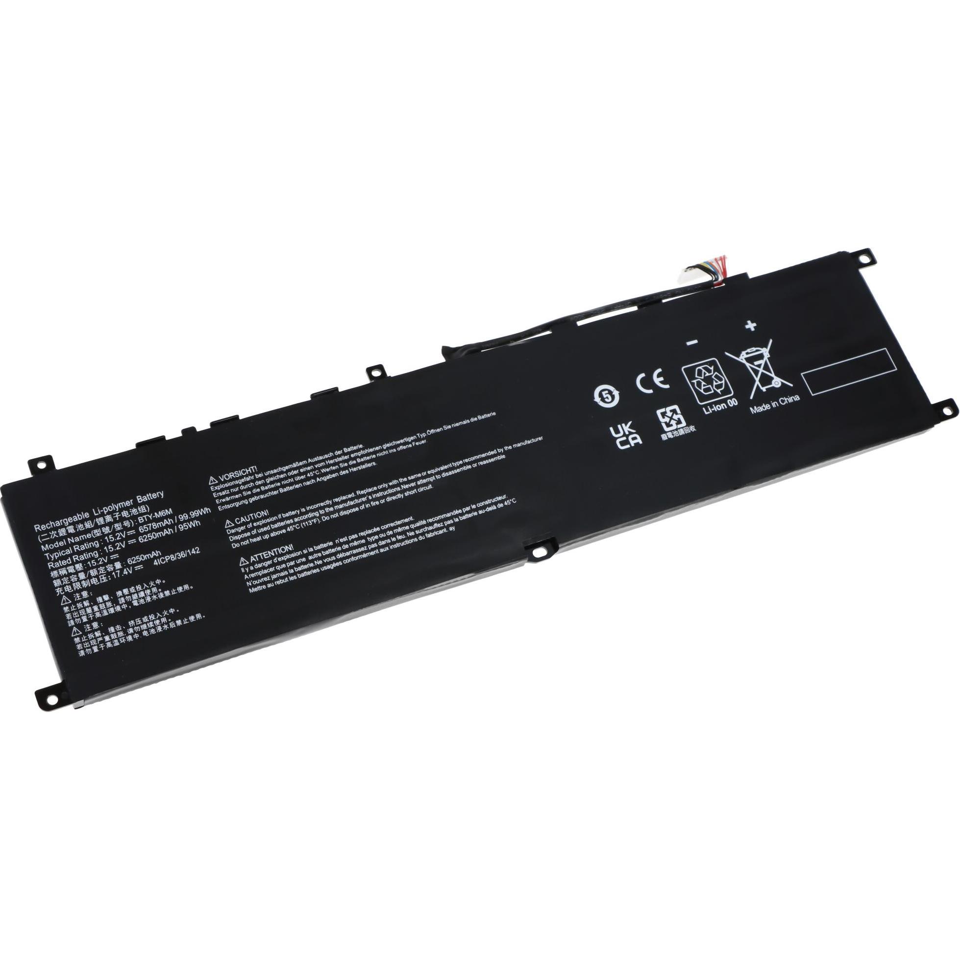 AccuCell Akku passend für MSI GE66, GE66 Raider, Li-Polymer, 15,2V, 6250mAh, 95Wh (4 Zellen, 6250 mAh), Notebook Akku