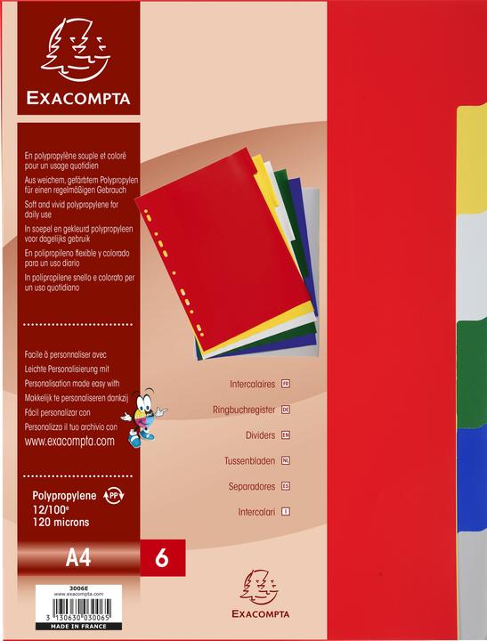 Produktbild Exacompta Register A4teilig PP Farben sortiert