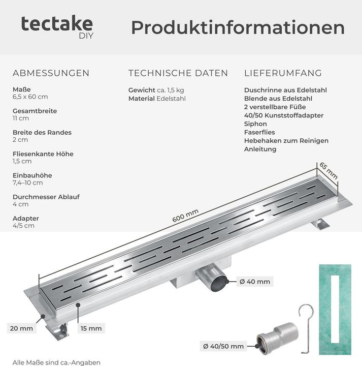 Immagine prodotto tectake Canale doccia (600 mm)