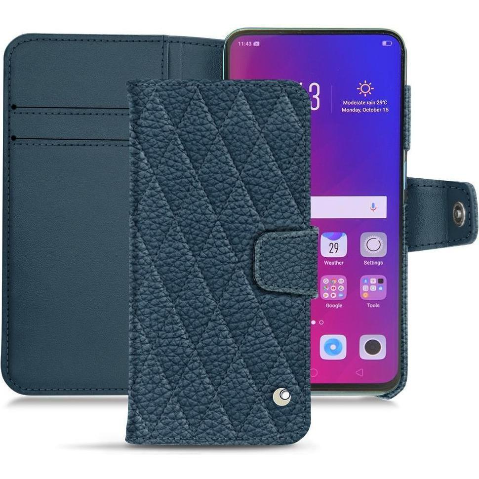 Noreve Lederschutzhülle Wallet (Oppo Find X), Smartphone Hülle, Blau
