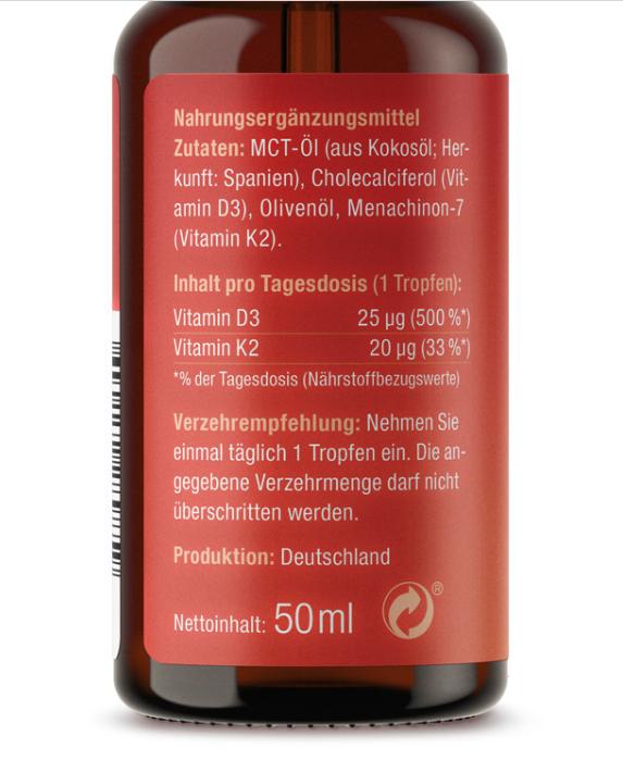 Nutritional values and ingredients Effective Nature Vitamin D3 K2 Oil (1 Piece, Oil)