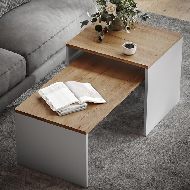 Produktbild Vicco Couchtisch-Set Donat, Weiss/Goldkraft Eiche, 100 x 48 cm, 2 Teile