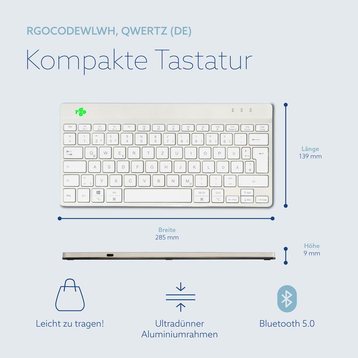 Image du produit R-Go Tools R-Go Compact Break Clavier ergonomique, QWERTZ (FR), bluetooth, blanc (DE, Sans fil)