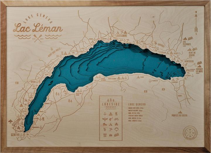 Image du produit Swiss Wood Maps Image Lac Léman A3 33.5 x 45.5 cm, bois (45,5 x 33,5 cm)