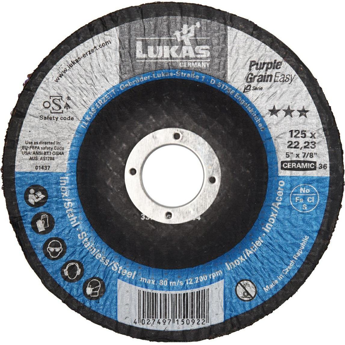 Lukas, Schleifmittel, Schleifscheibe 125 mm Purple Grain Easy für Hartmetall - Korn 36 (36)