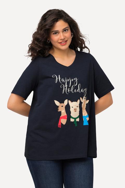 Immagine prodotto Ulla Popken Maglia natalizia dal taglio svasato con animali, scollo a V e mezze maniche (50, 52)