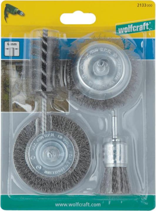 Produktbild wolfcraft 1 Stahldraht-Bürsten-Set 4-tlg., S=6mm