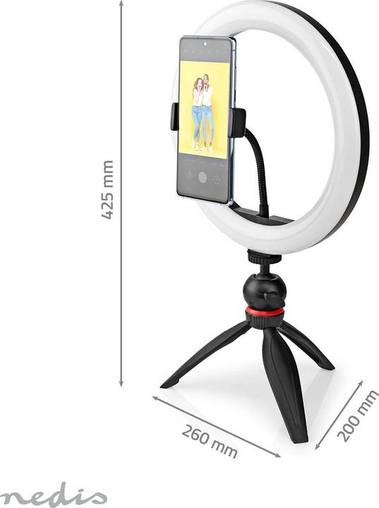 Productafbeelding Nedis Ringlamp | 10 inch | 120 LED's | 2700 - 6700 K | Statief | Zwart