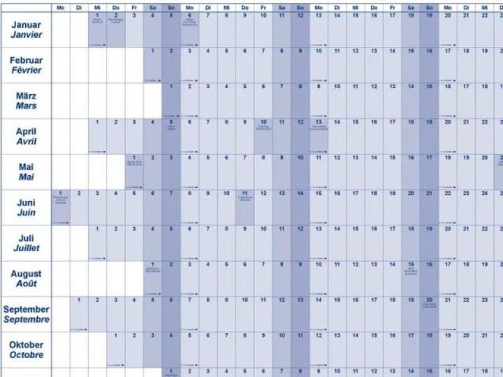 Produktbild Berec Jahresplan quer 90x60cm B 5666/20 2020, blau (Quer, Kein Einband, Deutsch, Französisch)