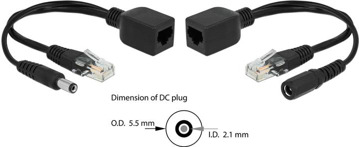 Produktbild Delock PoE Converter 9-57V passiv Set, 100Mbps, DC 5,5 x 2,1mm (Passive 24V PoE-in, 45.60 W)