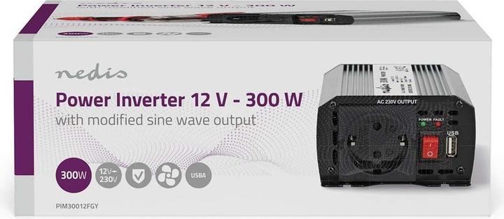 Immagine prodotto Nedis Inverter di potenza a onde sinusoidali modificate - Tensione di ingresso: 12 V DC - Connessione di