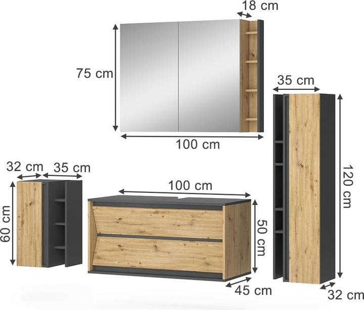 Produktbild Vicco Badmöbel-Set Edelin, Anthrazit/Artisan, 4 Teile